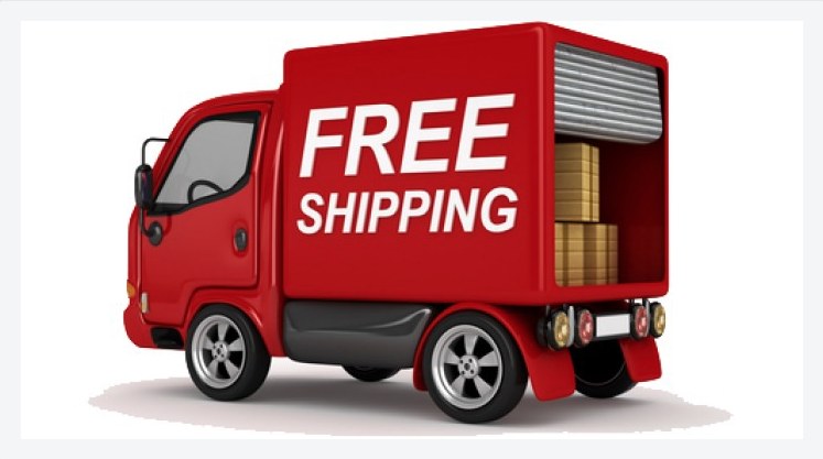 Red delivery van labelled Free Shipping